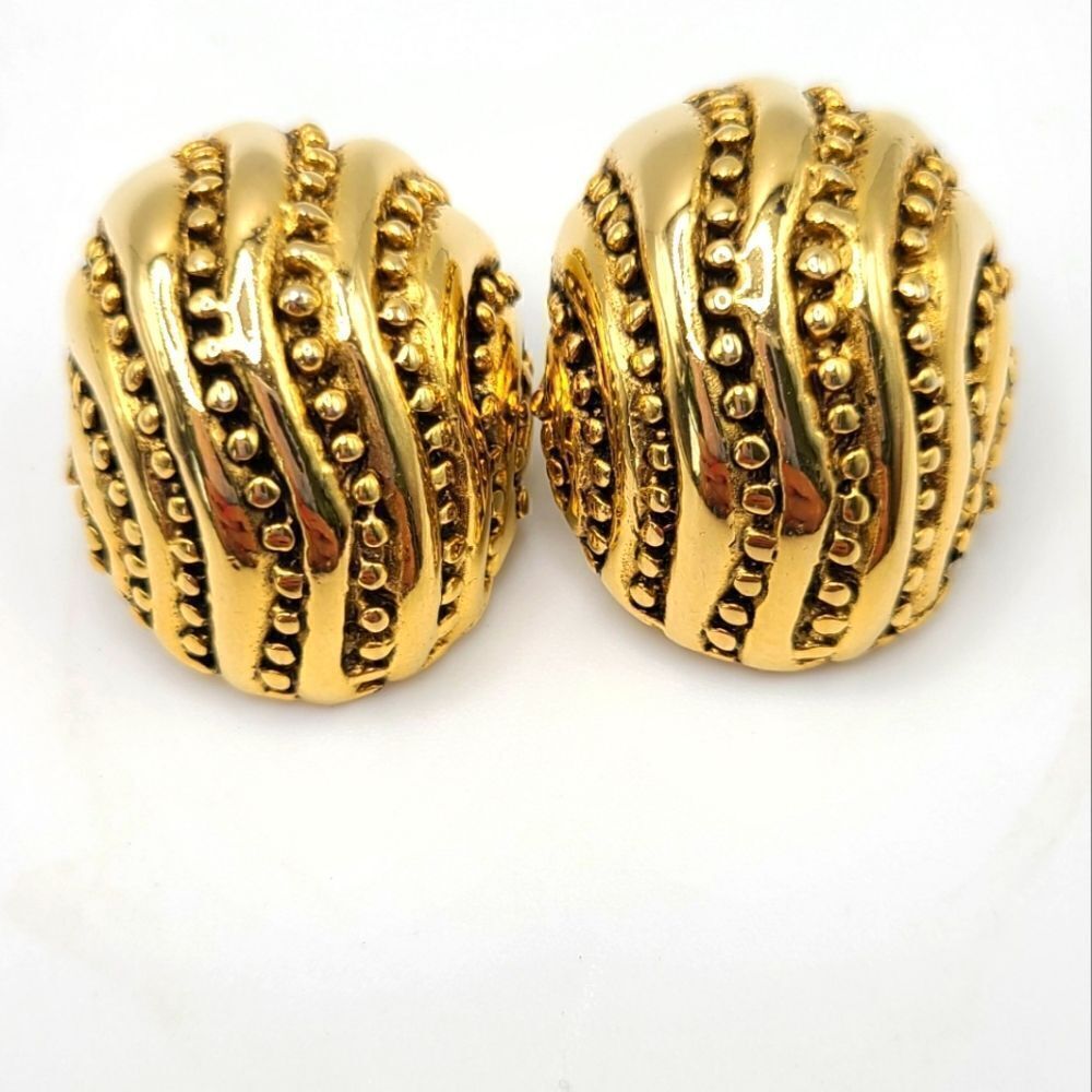 Vintage Clip on Earrings, gold tone